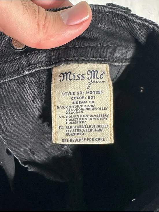 Miss Me Hailey Skinny Jeans 26 Black Fleur De Lis Embellished Y2K McBling Grunge - Picture 6 of 11